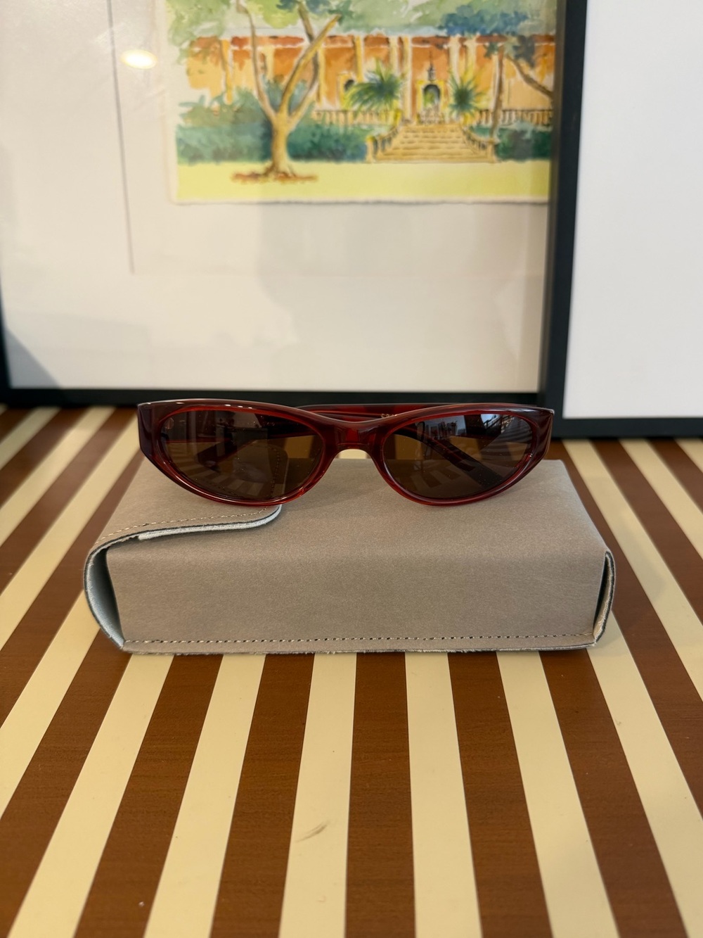 Red Slim Cat-Eye Sunglasses